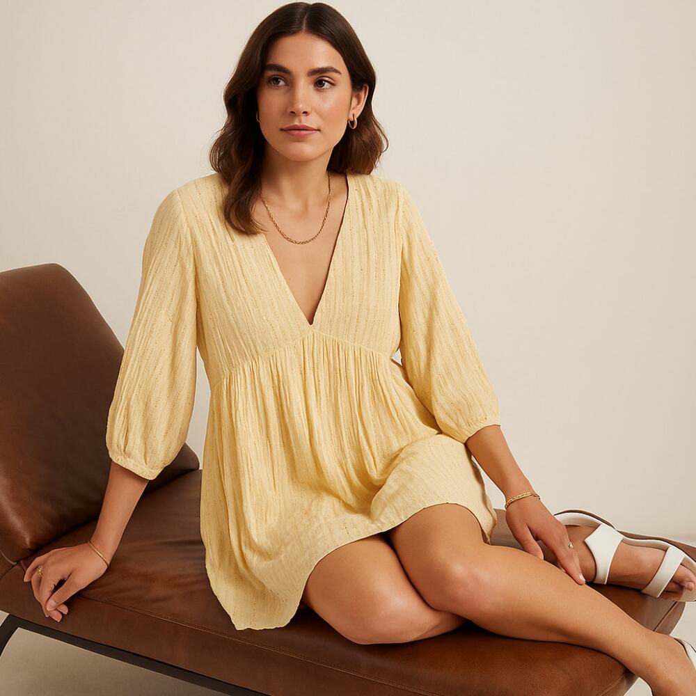 SUNDRESS Chicago Short Dress Butter Yellow Gold Sequins Sz M/L $150 {DD12}